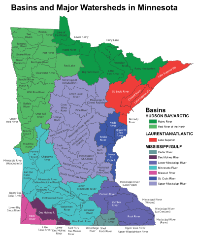 Map of watersheds and basins in Minnesota