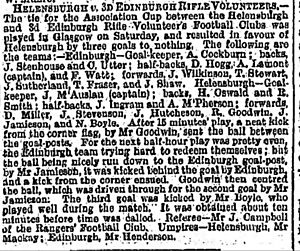 Report of Helensburgh v 3rd Edinburgh R.V. (later St Bernard's), Scottish Cup First Round, 1874-75