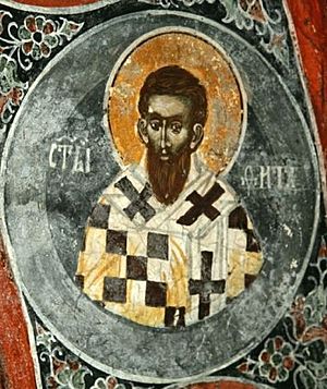 Saint Titus (Kosovo, 14th c. Pech Patriarch., S. Nicholas church).jpg