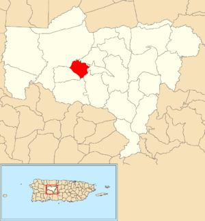 Location of Salto Arriba within the municipality of Utuado shown in red