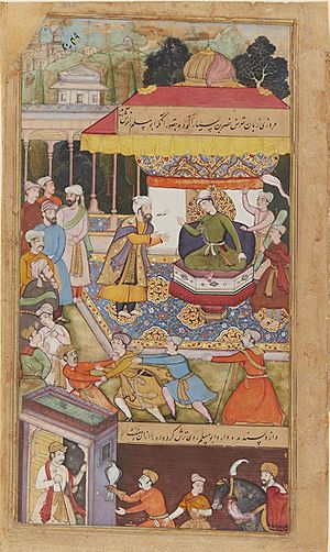 Abu Muslim chastises a man for telling tales, Folio from the Ethics of Nasir (Akhlaq-e Nasiri) by Nasir al-Din Tusi (fol. 248r).jpg