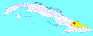 Holguín municipality (red) within  Holguín Province (yellow) and Cuba