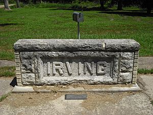 Irving stone marker, located where the post office once stood.