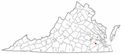 Location of Waverly, Virginia