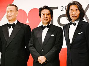 26th Tokyo International Film Festival- Tom Hanks from Captain Phillips, Yakusho Koji from The Kiyosu Conference, Prime Minister Abe Shinzo (15403635119)