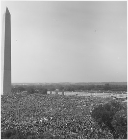 Civil Rights March on Washington, D.C. (Aerial view of Washington Monument showing marchers.) - NARA - 541997