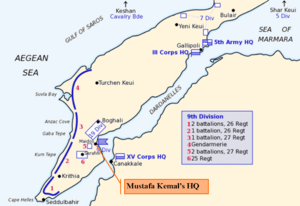 Map of Turkish forces at Gallipoli April 1915 (Kemals-HQ)