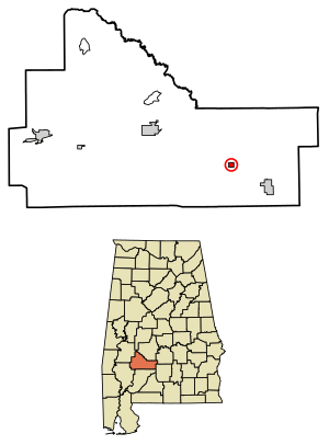Location of Oak Hill in Wilcox County, Alabama.