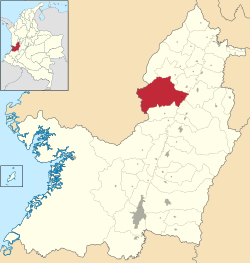 Location of the municipality and town of Bolívar, Valle del Cauca in the Valle del Cauca Department of Colombia.