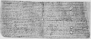S 1539 Will of Wynflæd, circa AD 950 (11th-century copy, BL Cotton Charters viii. 38)