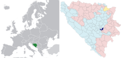 Location in Europe and Bosnia and Herzegovina (dark blue)