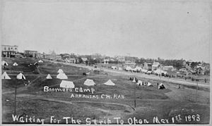"Boomers Camp. Arkansas City, Kan. Waiting For the Strip To Open Mar. 1st, 1893." - NARA - 516453