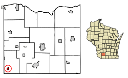 Location of Rewey in Iowa County, Wisconsin.