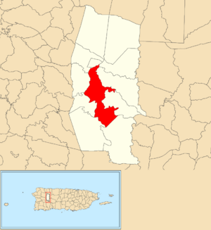 Location of La Torre barrio within the municipality of Lares shown in red