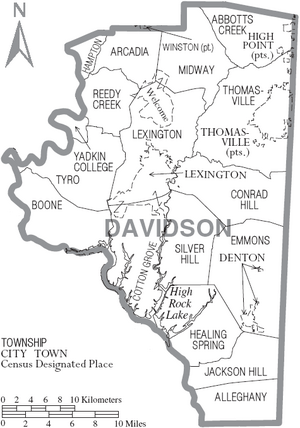 Map of Davidson County North Carolina With Municipal and Township Labels