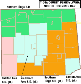 Map of Tioga County Pennsylvania School Districts