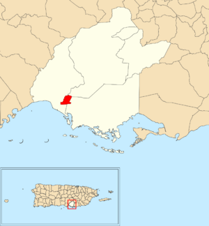Location of Salinas barrio-pueblo within the municipality of Salinas shown in red
