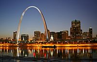Night view of St Louis and the Gateway Arch