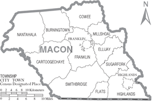 Map of Macon County North Carolina With Municipal and Township Labels