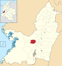 Location of the municipality and town of Restrepo, Valle del Cauca in the Valle del Cauca Department of Colombia