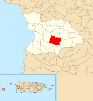 Location of Juan Alonso within the municipality of Mayagüez shown in red