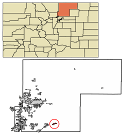 Location of Keenesburg in Weld County, Colorado.