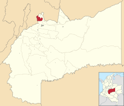 Location of the municipality and town of El Calvario in the Meta Department of Colombia.