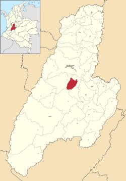 Location of the municipality and town of Valle de San Juan in the Tolima Department of Colombia.