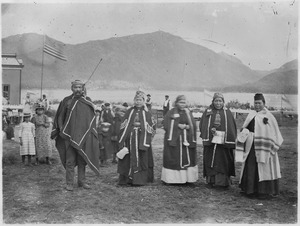 Group in native dress taken on occasion of Edward Marsden's wedding day at Metlakahtla. - NARA - 297646
