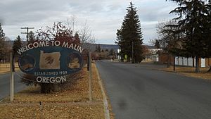 Malin city sign on Klamath Falls-Malin Highway.