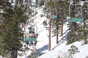 A view from a chairlift, Mount Baldy, CA, ski area; cropped
