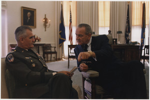 General William Westmoreland and President Lyndon B. Johnson in the Oval Office - NARA - 192557