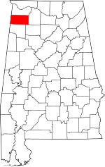Map of Alabama highlighting Franklin County