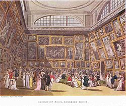 The Exhibition Room at Somerset House by Thomas Rowlandson and Augustus Pugin. 1800.
