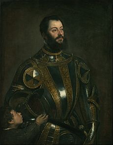 Titian (Tiziano Vecellio) (Italian) - Portrait of Alfonso d'Avalos, Marquis of Vasto, in Armor with a Page - Google Art Project