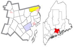 Location of the town of Winterport (in yellow) in Waldo County and the state of Maine