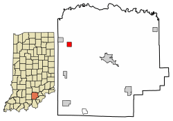 Location of Campbellsburg in Washington County, Indiana.