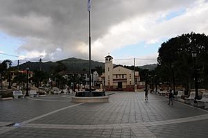 The central plaza with its church in 2008