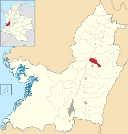 Location of the municipality and town of Andalucía, Valle del Cauca in the Valle del Cauca Department of Colombia.