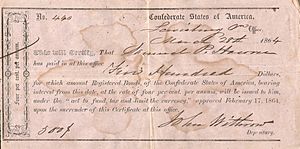 Confederate bond issued March 28, 1864, Greenbrier County, West Virginia