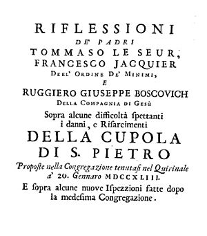 Le Seur, Thomas – Riflessioni sopra alcune difficoltà spettanti i danni e risarcimenti della cupola di S. Pietro, 1743 – BEIC 1365281