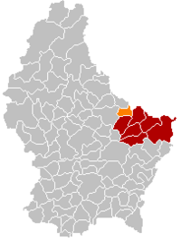 Map of Luxembourg with Beaufort highlighted in orange, and the canton in dark red