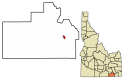 Location of Malad City in Oneida County, Idaho.