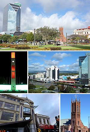 Clockwise from top: The Square, Central Business District, All Saints Church, City Library, The Square Clock Tower