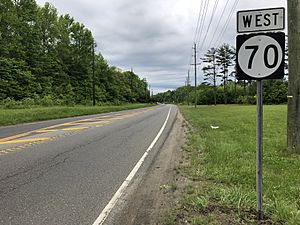 2018-05-22 10 48 29 View west along New Jersey State Route 70 at Chairville Road and Skeet Road in Medford Township, Burlington County, New Jersey