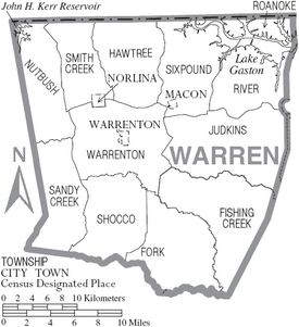 Map of Warren County North Carolina With Municipal and Township Labels