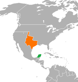 Map indicating location of Republic of Yucatán and Republic of Texas