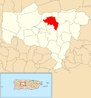 Location of Sabana Grande within the municipality of Utuado shown in red