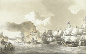 Spaanse vloot verslagen in de zeeslag bij Duins, 1639 (titel op object), RP-P-OB-81.468 (cropped)
