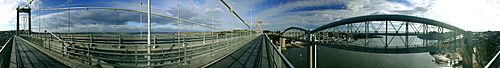 Tamar Bridge and Brunel or Royal Albert Bridge panorama